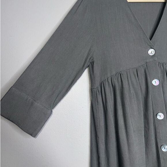 Black Tape Long Sleeve Linen Blend Button Up Tunic V-Neck Light Gray Size XS - Picture 4 of 8